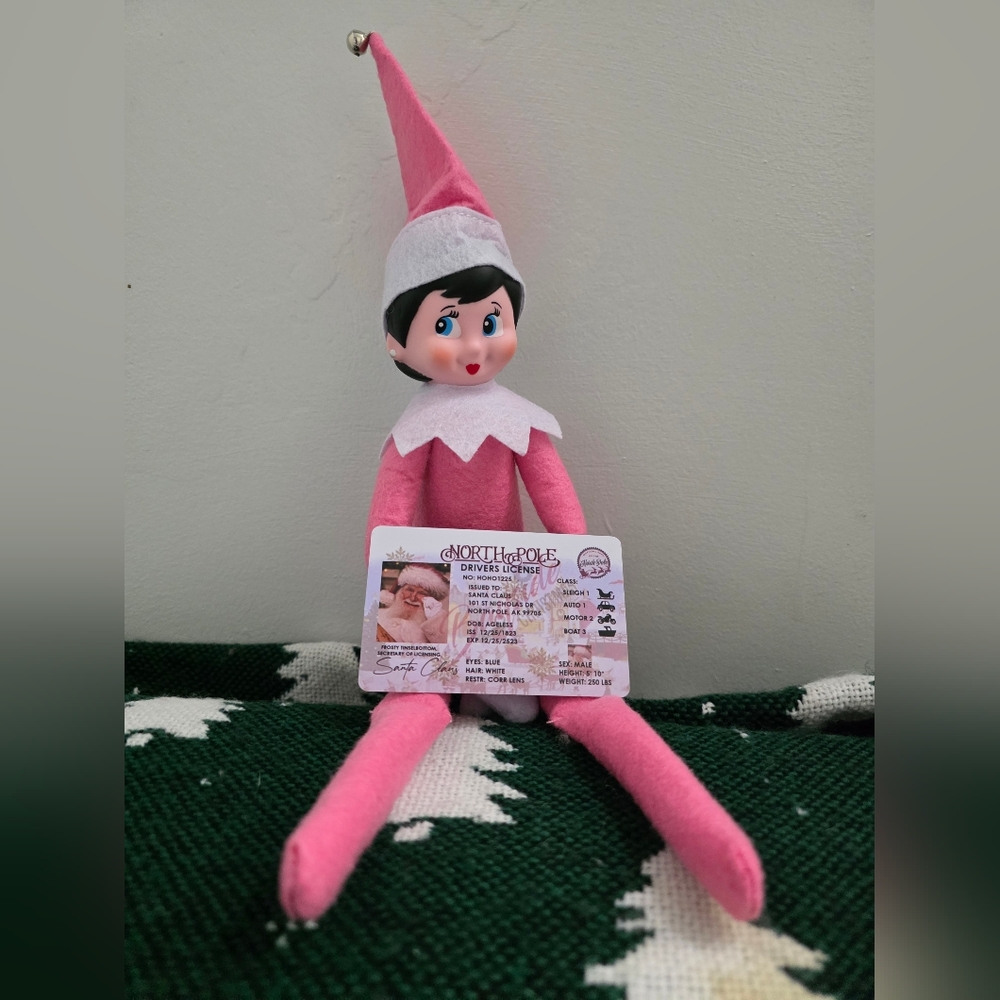 Elf on the Shelf Light Pink Girl + Santa's Driver's License